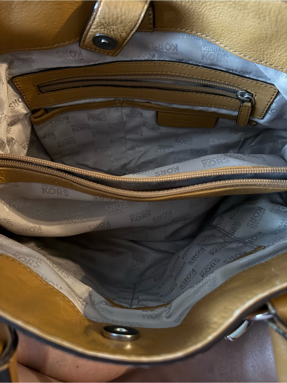 Michael Kors Caramel Leather Satchel with Chain-Detail Strap - Picture 3 of 3